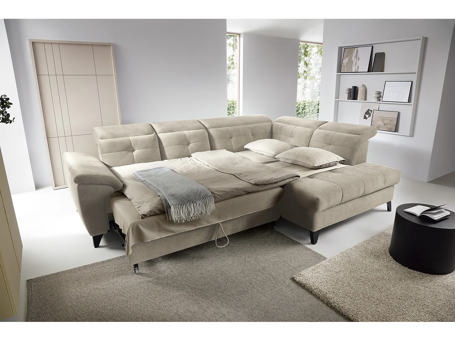 Divano d'angolo Corsica L/Tessuto-Beige