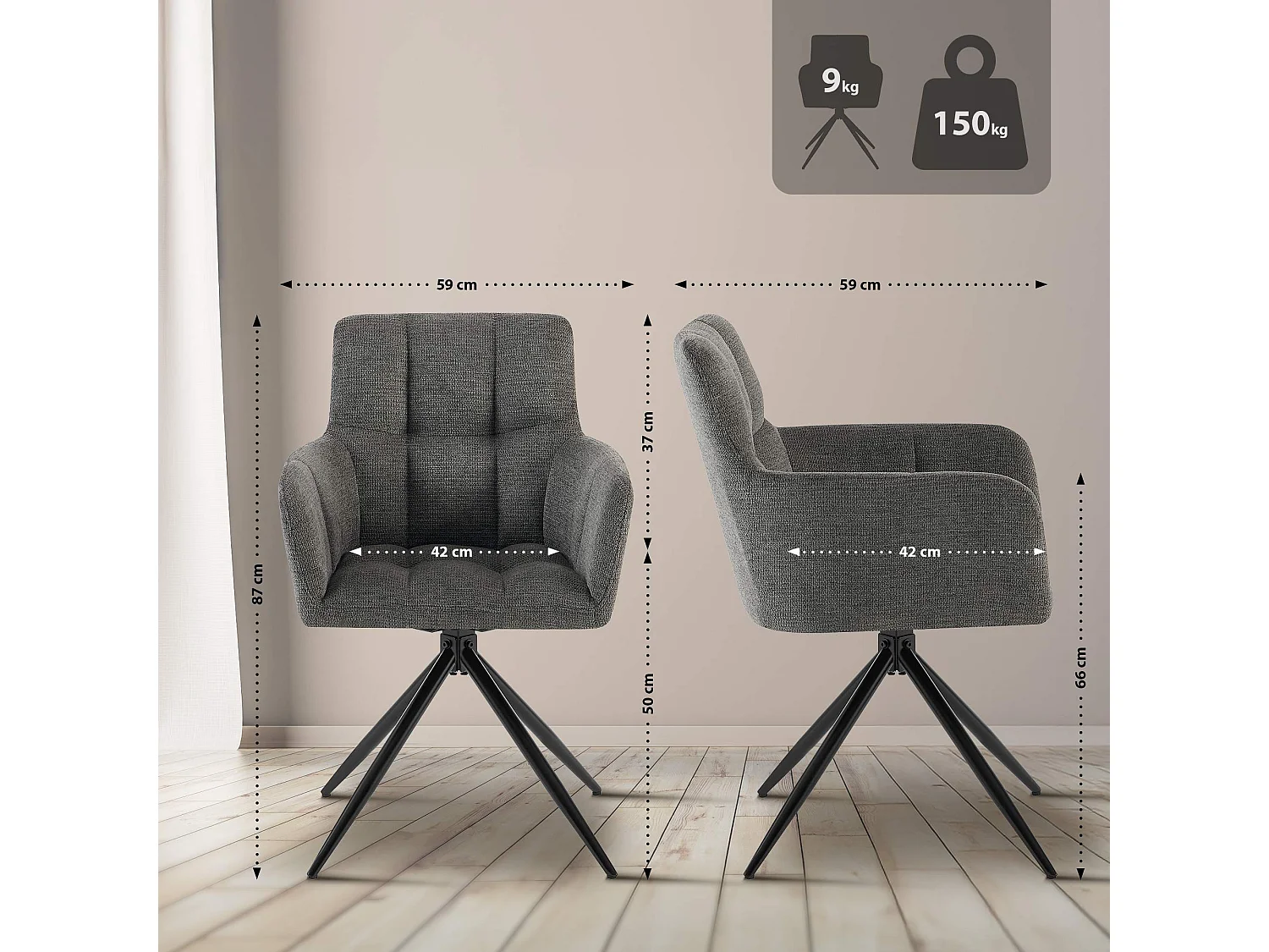 chaises avec accoudoirs - Tissu - Gris foncé - Jonah