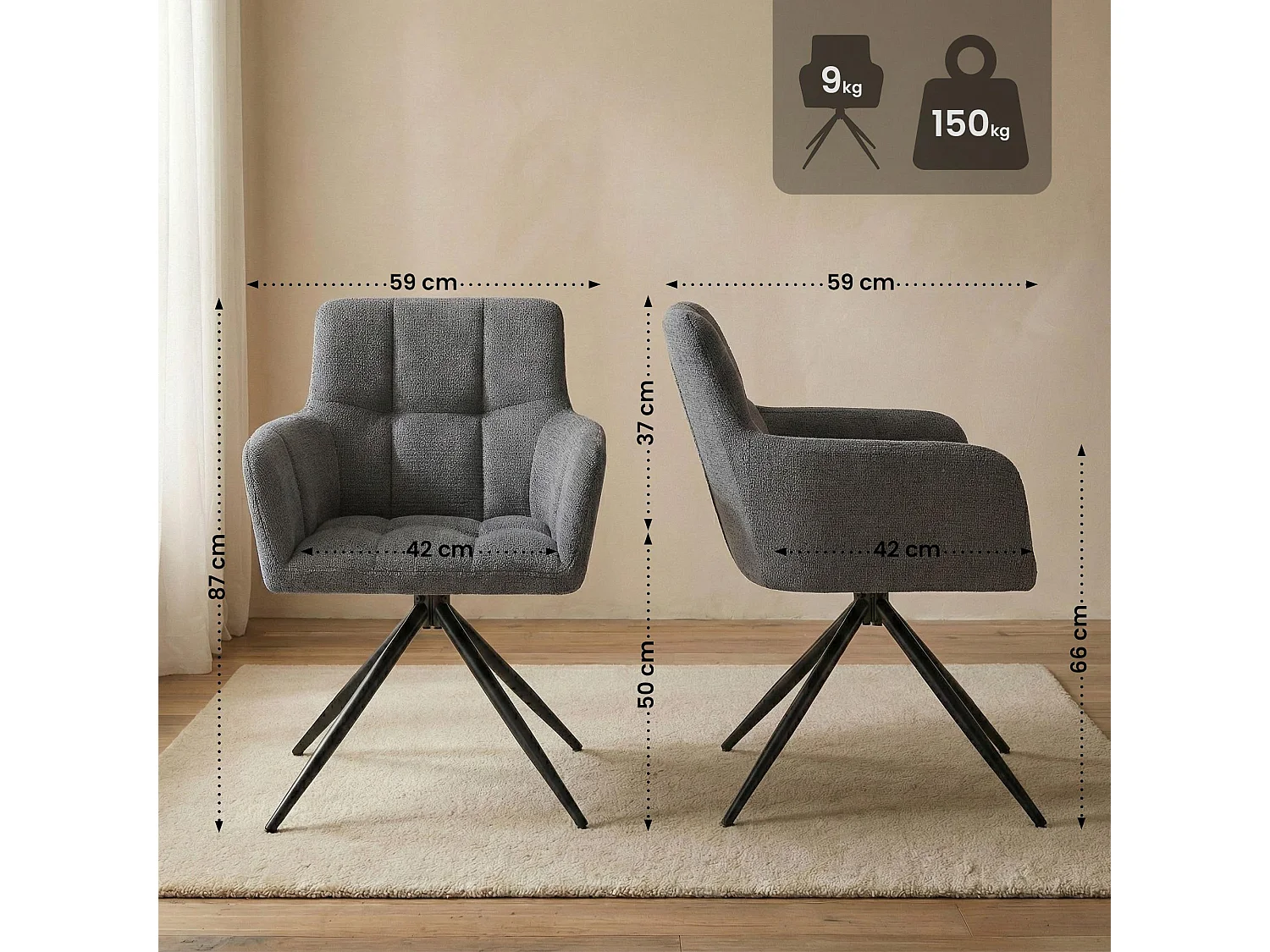 chaises avec accoudoirs - Tissu - Gris foncé - Jonah