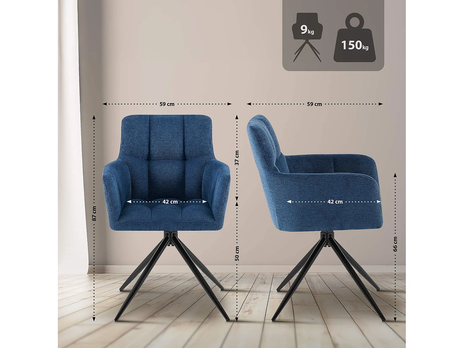 chaises avec accoudoirs - Tissu - Bleu foncé - Jonah