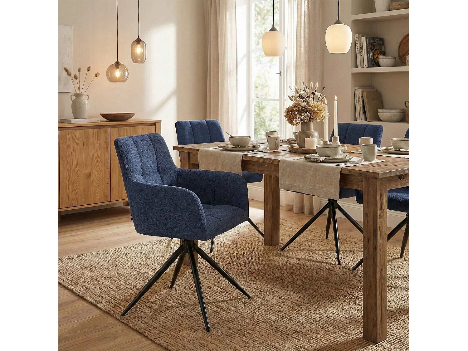 chaises avec accoudoirs - Tissu - Bleu foncé - Jonah