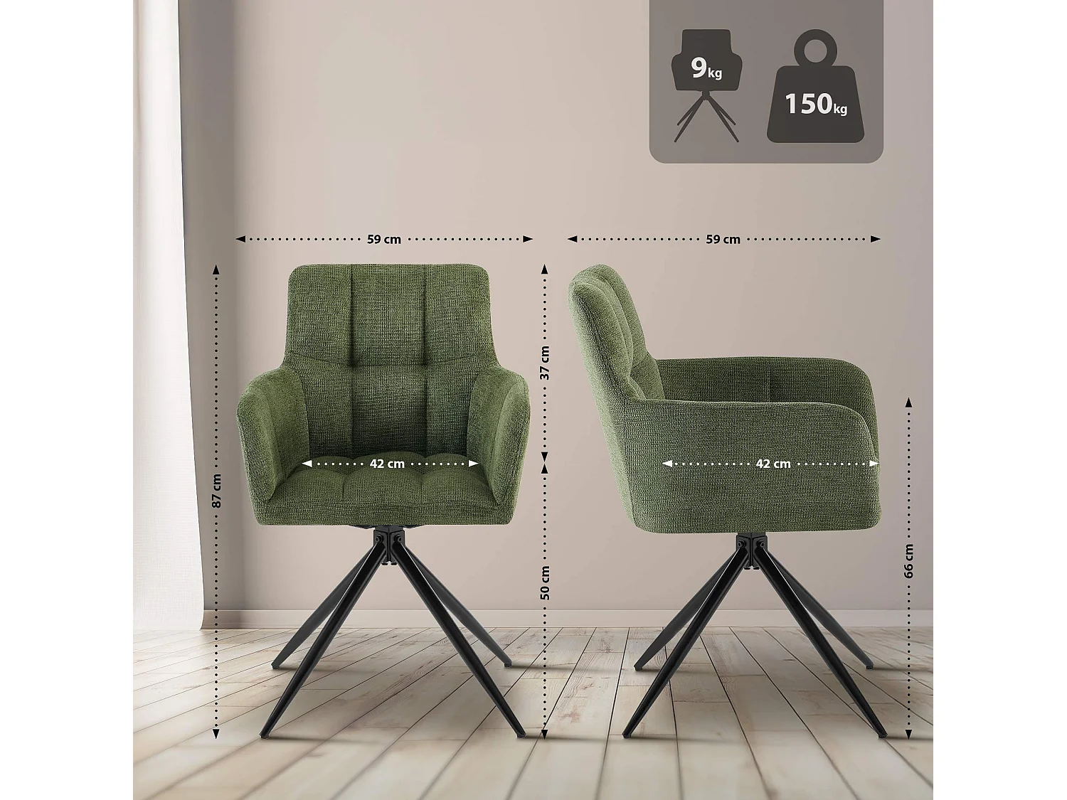 chaises avec accoudoirs - Tissu - Vert - Jonah