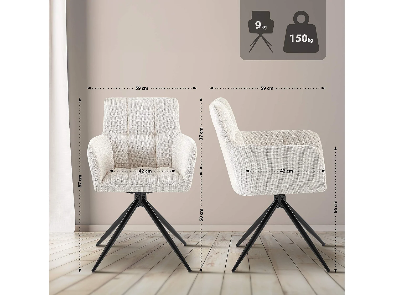 chaises avec accoudoirs - Tissu - Crème - Jonah