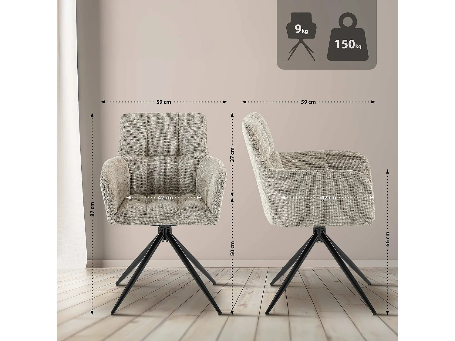 chaises avec accoudoirs - Tissu - Taupe - Jonah