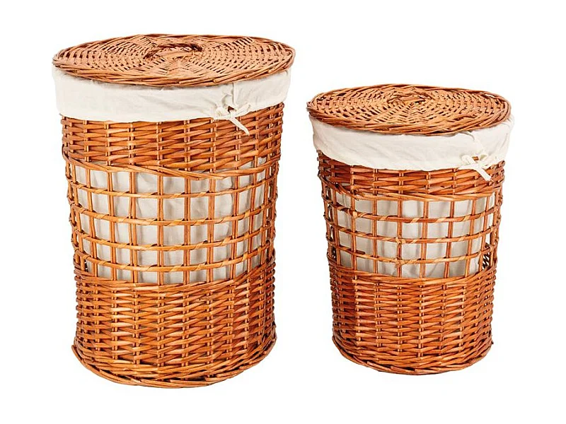 Set de 2 coffres à linge en osier naturel – Avec doublure coton et couvercle