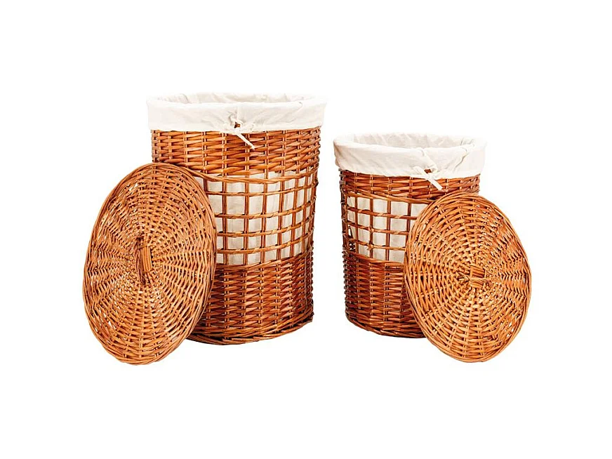Set de 2 coffres à linge en osier naturel – Avec doublure coton et couvercle