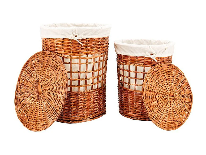 Set de 2 coffres à linge en osier naturel – Avec doublure coton et couvercle