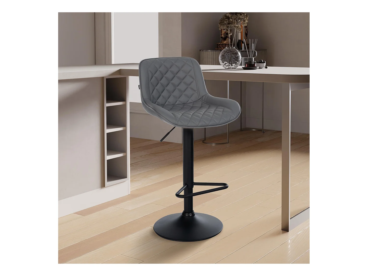 Tabouret de bar - Similicuir - Gris - Kasson