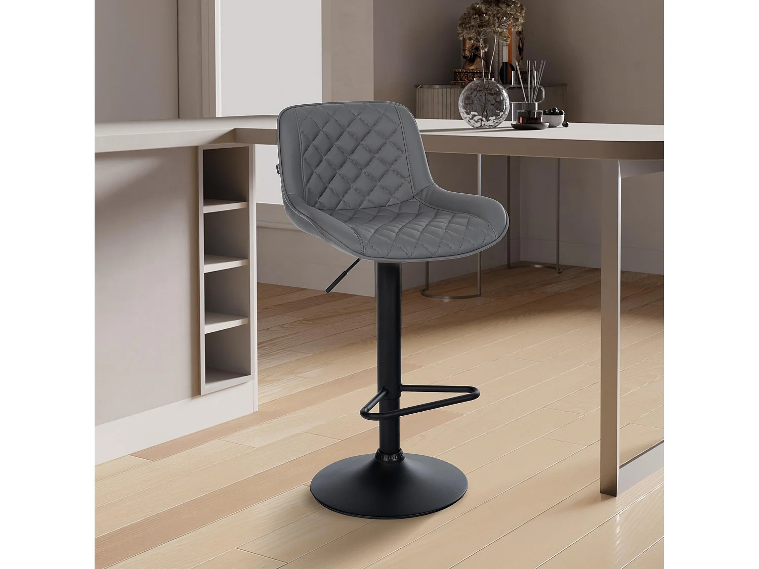 Tabouret de bar - Similicuir - Gris - Kasson