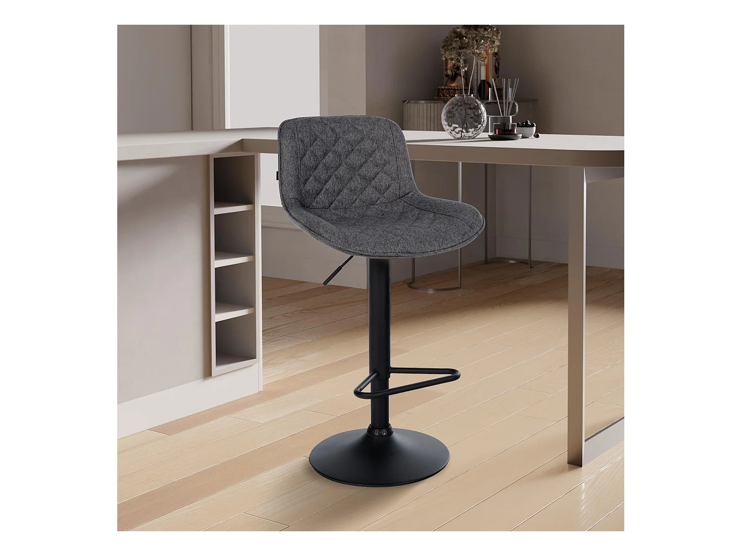 Tabouret de bar - Tissu - Noir - Kasson