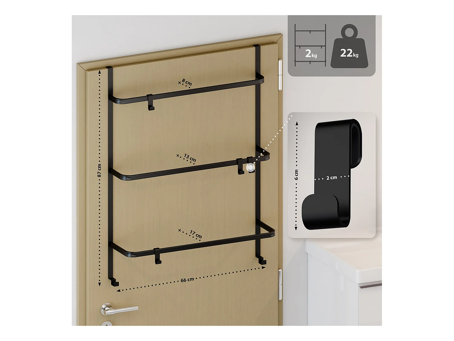 Porte-serviettes - Métal - 66 x 20 x 87cm - Noir - Lenexa