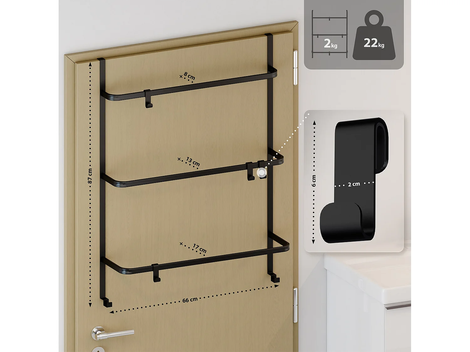 Porte-serviettes - Métal - 66 x 20 x 87cm - Noir - Lenexa