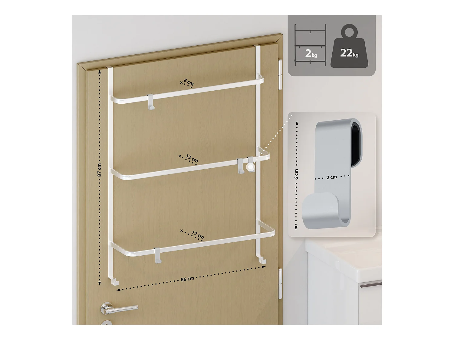 Porte-serviettes - Métal - 66 x 20 x 87cm - Blanc - Lenexa