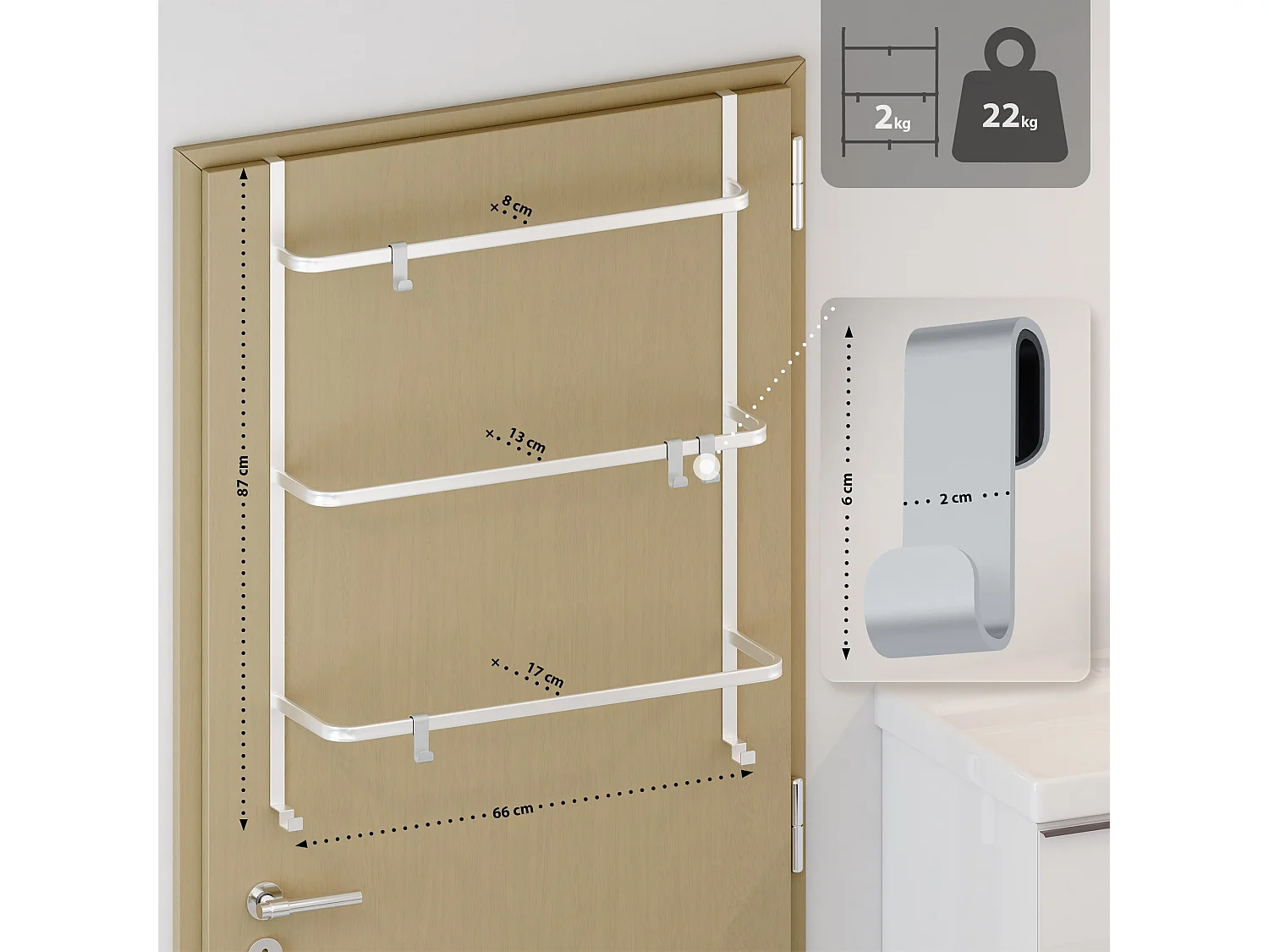 Porte-serviettes - Métal - 66 x 20 x 87cm - Blanc - Lenexa