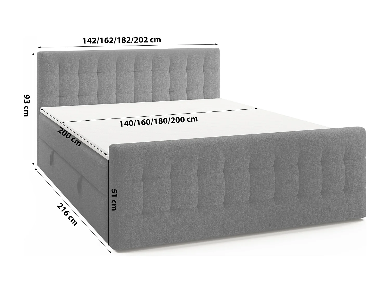 DOPPELBETT mit Topper Aviano Royal 180x200 cm, Schwarz