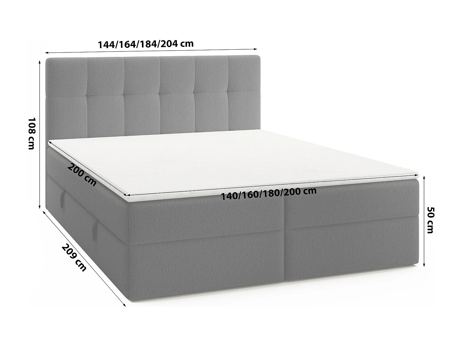 LIT DOUBLE avec surmatelas Cognet Royal 180x200 cm, noir