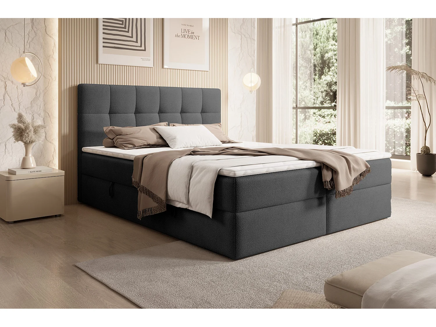 LIT DOUBLE avec surmatelas Cognet Royal 180x200 cm, noir
