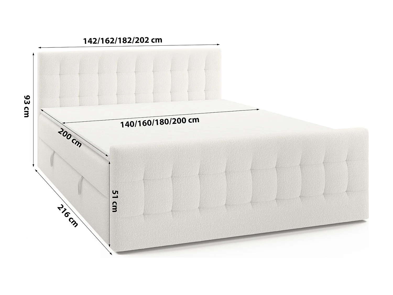 LIT DOUBLE avec surmatelas Aviano Royal 160x200 cm, crème