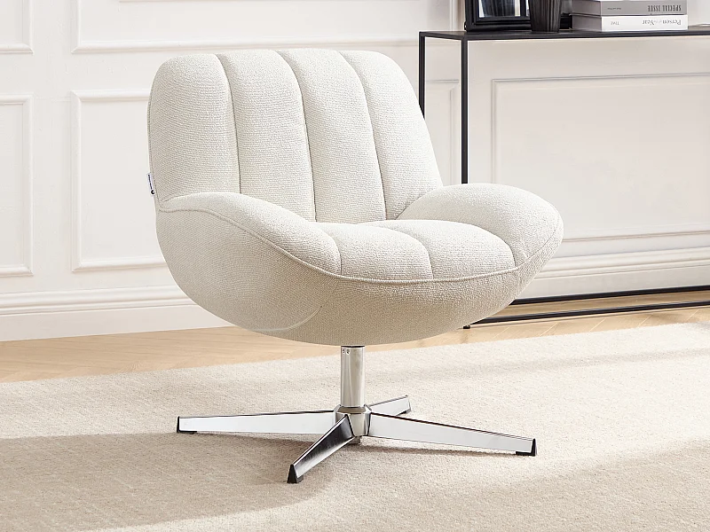 Fauteuil pivotant en tissu texturé beige VOLABO