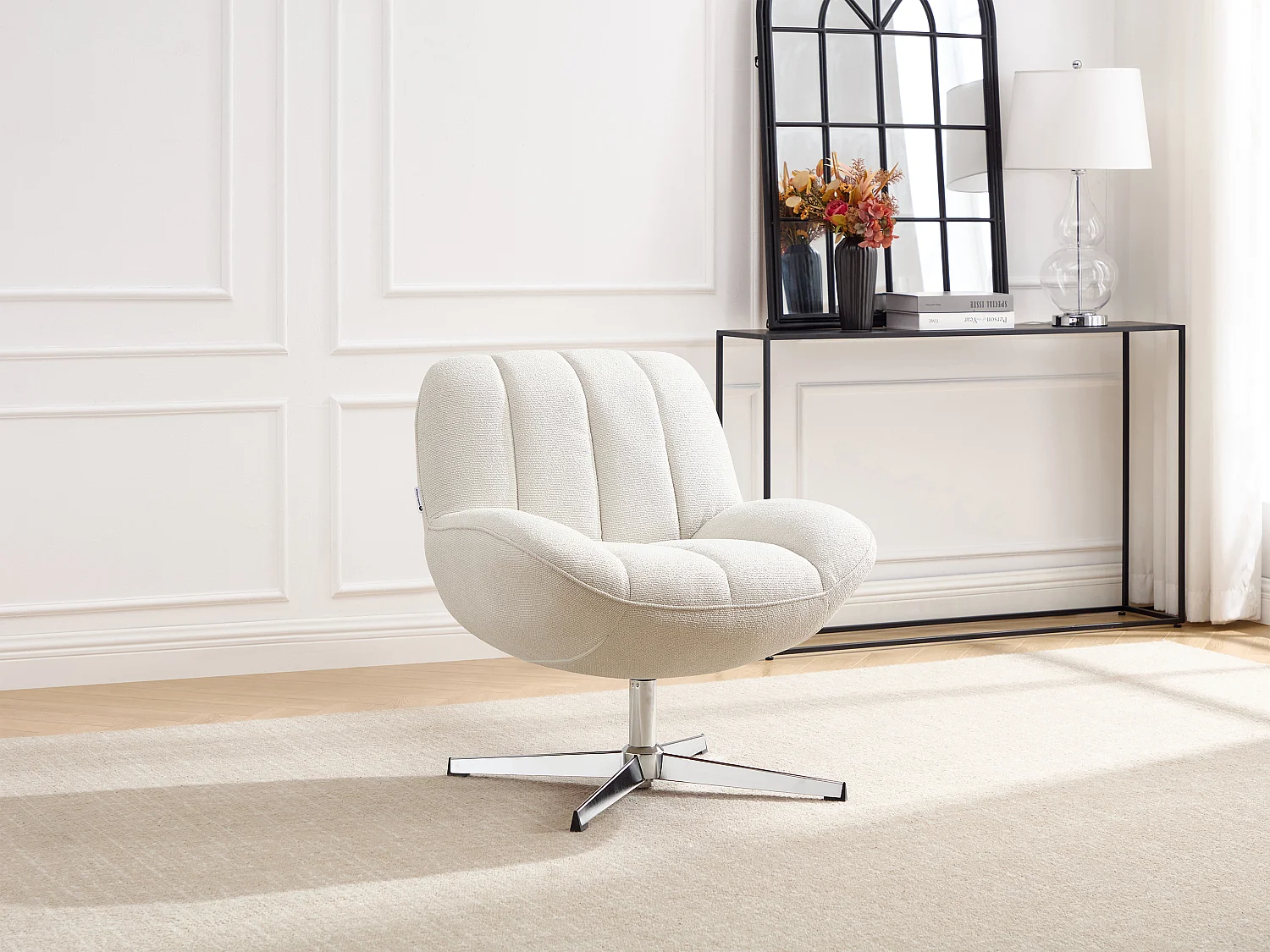 Fauteuil pivotant en tissu texturé beige VOLABO