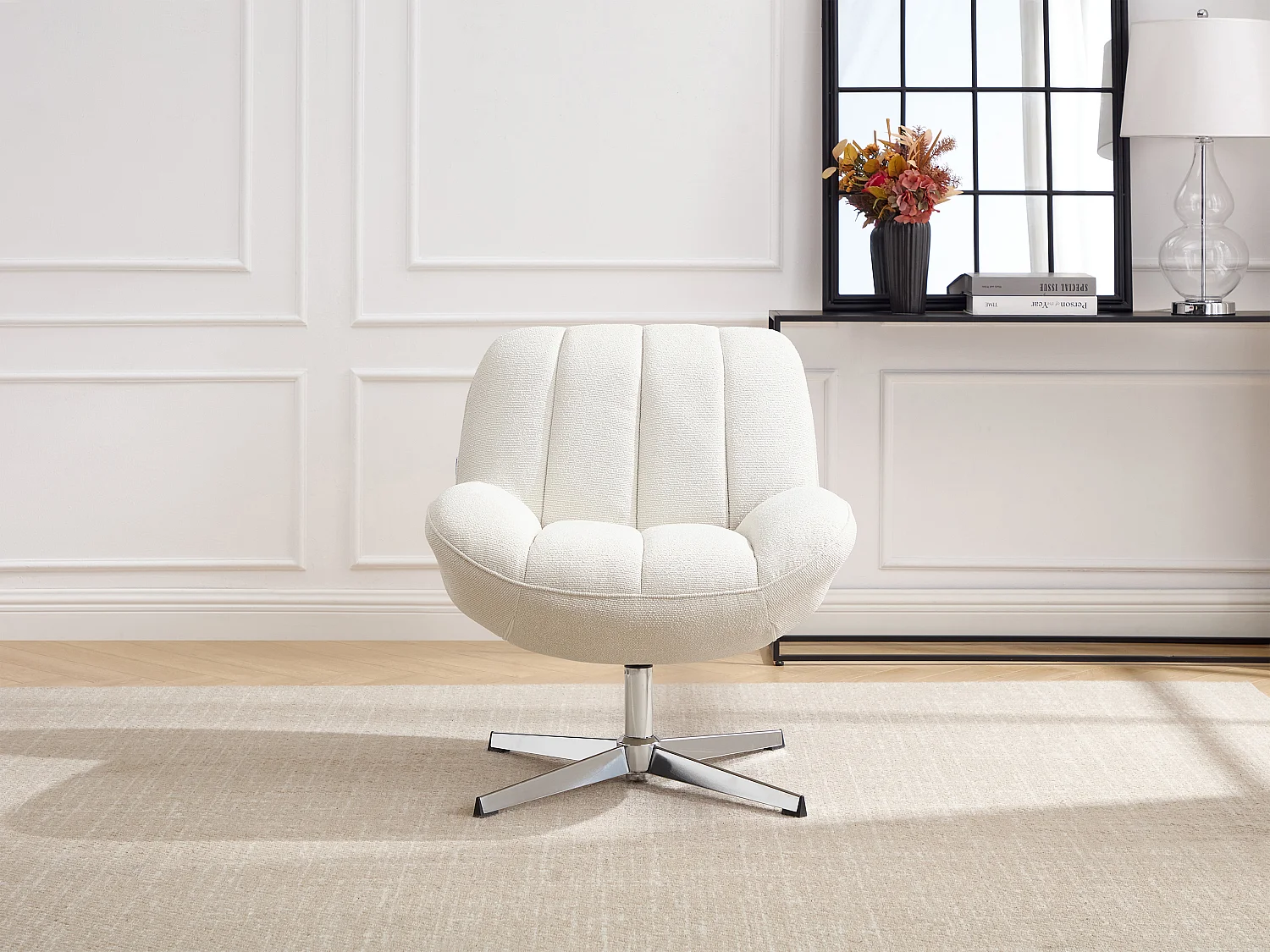 Draaibare fauteuil van beige getextureerde stof -VOLABO
