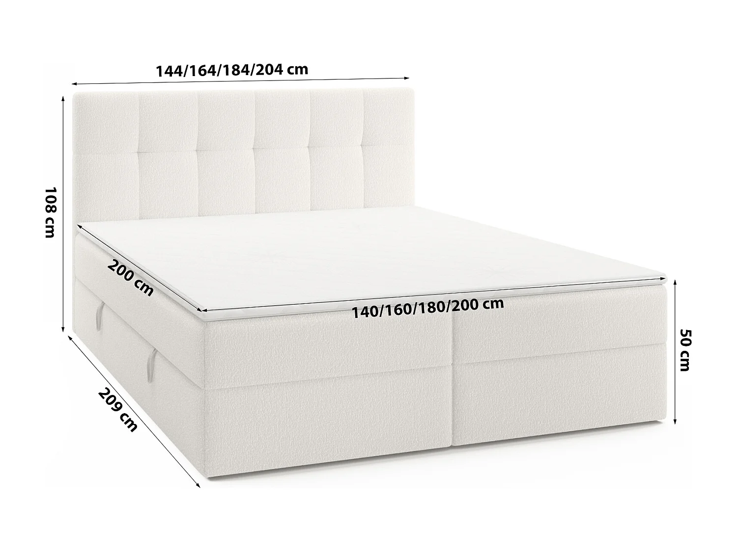 LIT DOUBLE avec surmatelas Cognet Royal 140x200 cm, crème