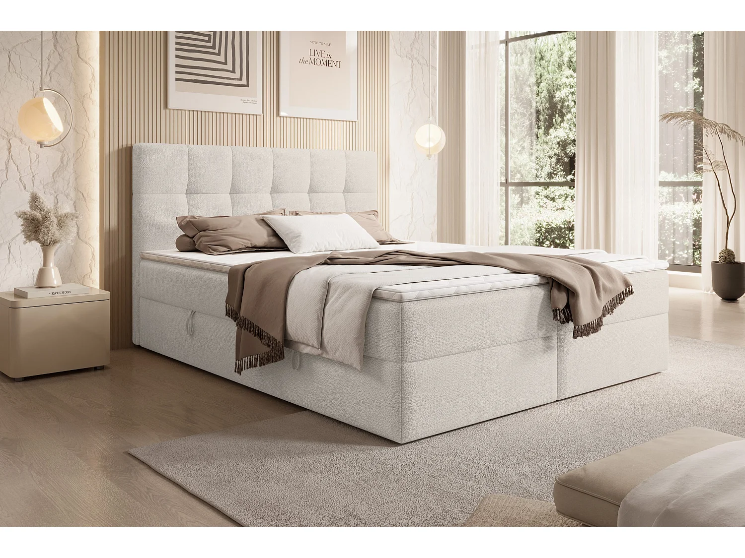 LIT DOUBLE avec surmatelas Cognet Royal 140x200 cm, crème