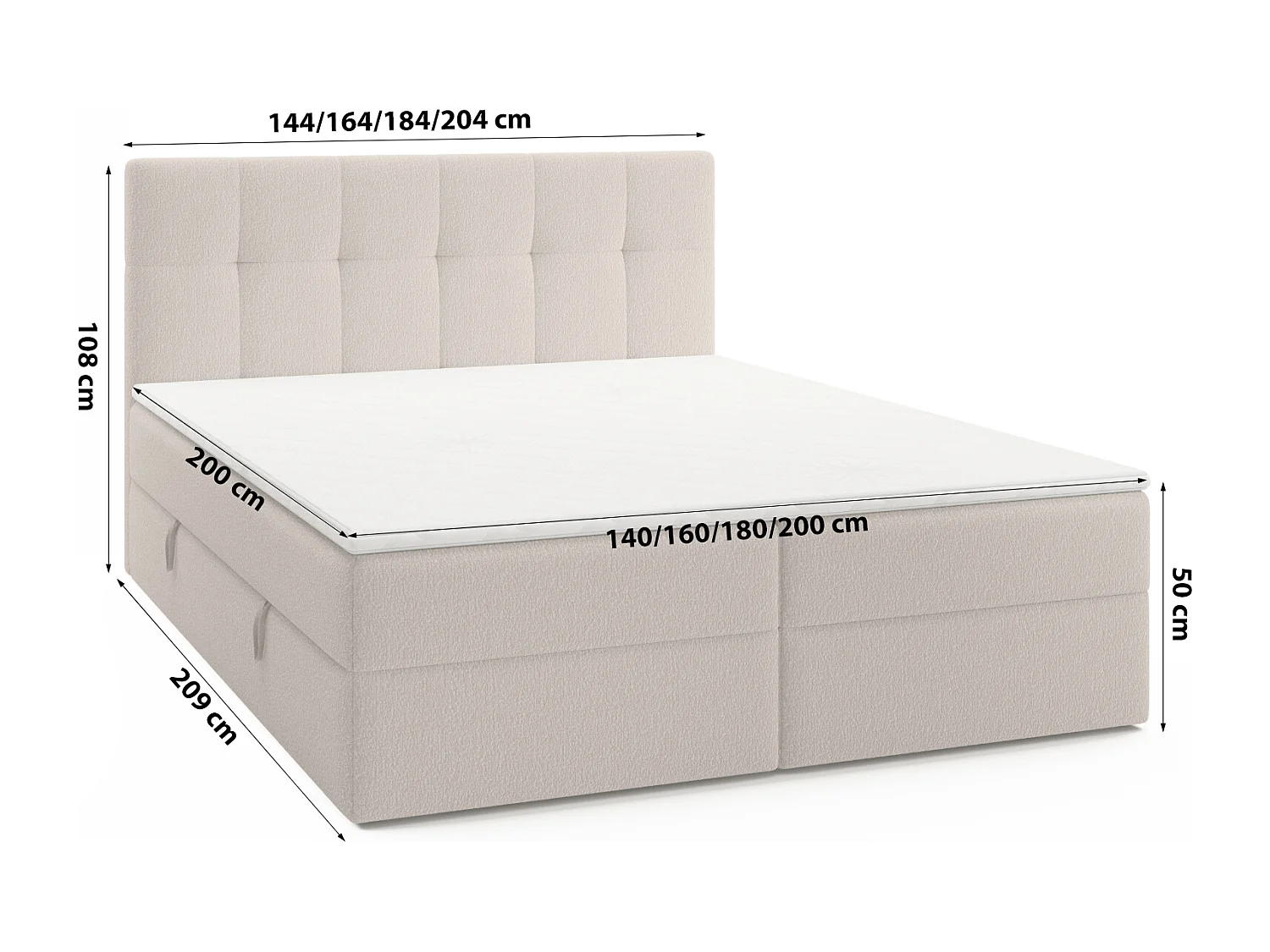 LIT DOUBLE avec surmatelas Cognet Royal 200x200 cm, beige