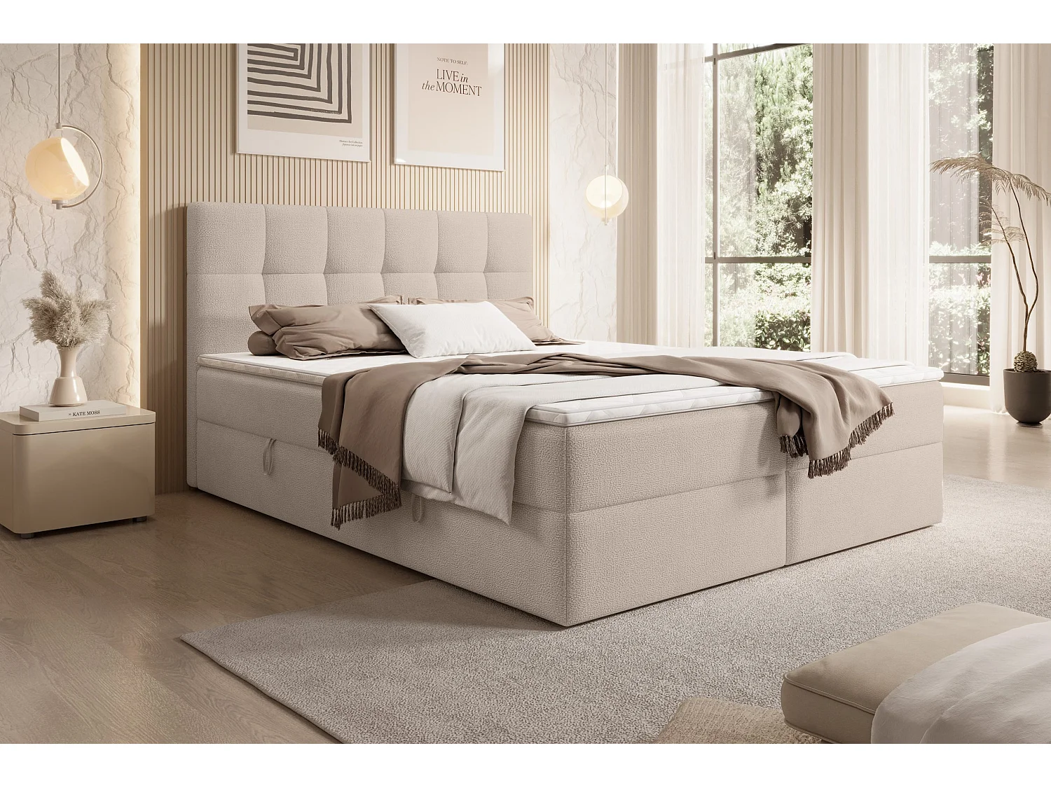 LIT DOUBLE avec surmatelas Cognet Royal 200x200 cm, beige