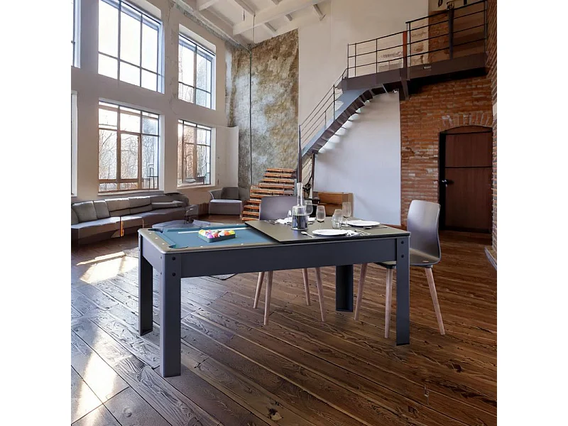 Billard Américain convertible table 4 places KITBILL 5FT - 183 x 102 x 78 cm Plateau dînatoire et accessoires inclus - Noir