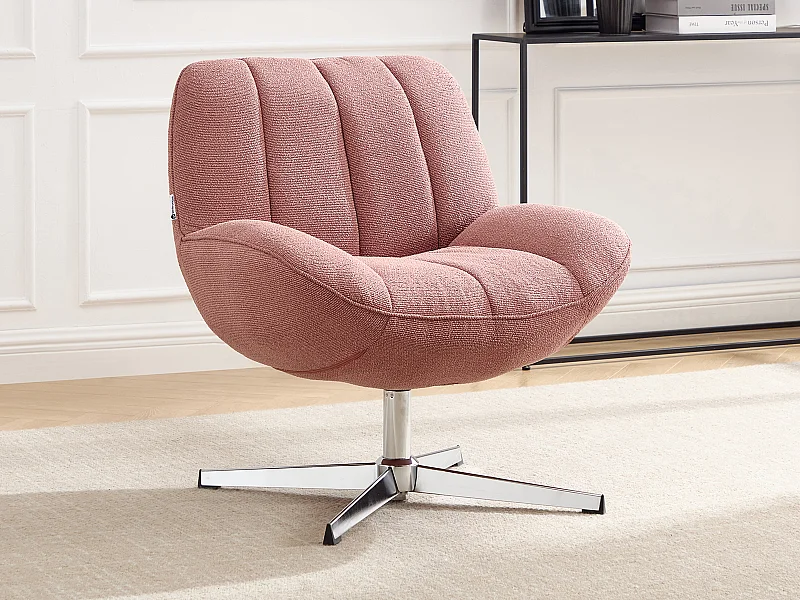 Fauteuil pivotant en tissu texturé rose VOLABO