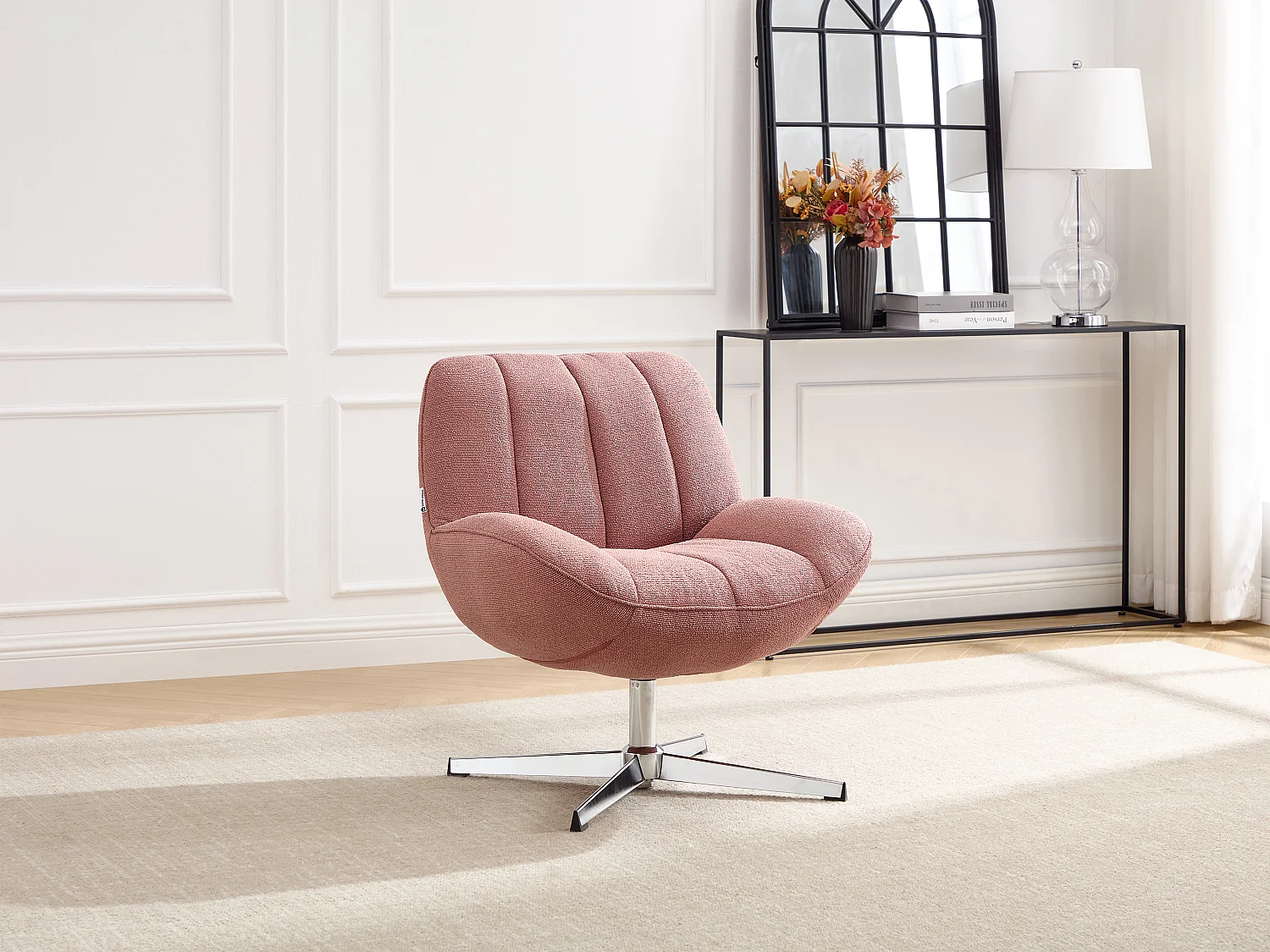 Fauteuil pivotant en tissu texturé rose VOLABO