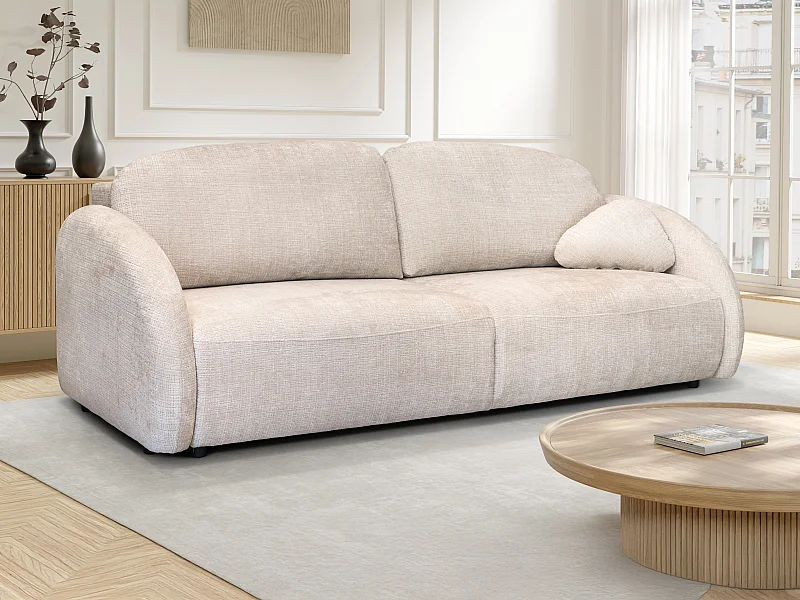 3-zits slaapbank in beige chenille stof - AVOLINE