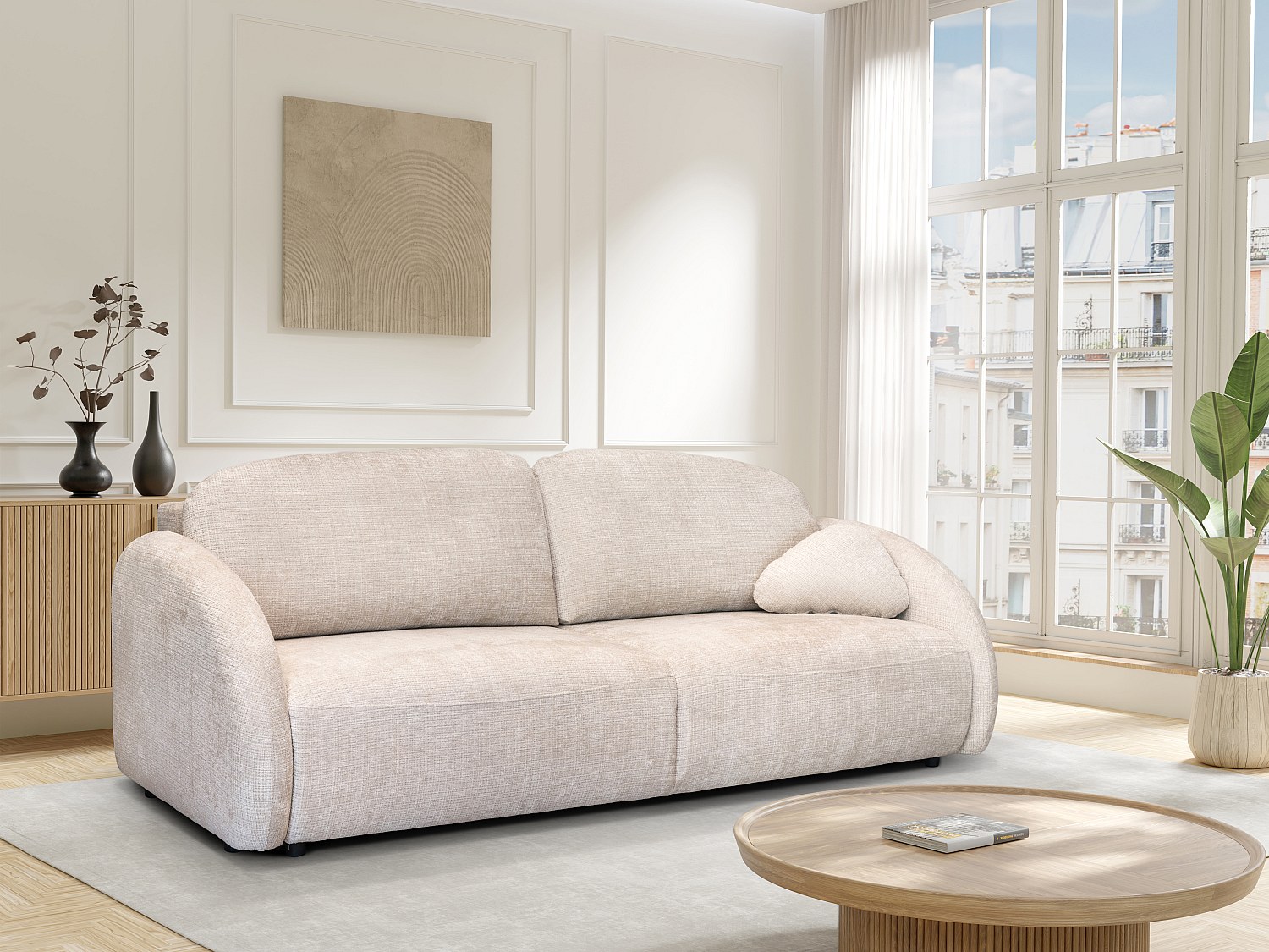 3-Sitzer-Sofa mit Schlaffunktion - Stoff Chenille - Beige - AVOLINE günstig online kaufen