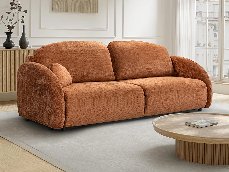 3-Sitzer-Sofa mit Schlaffunktion - Stoff Chenille - Terrakotta - AVOLINE