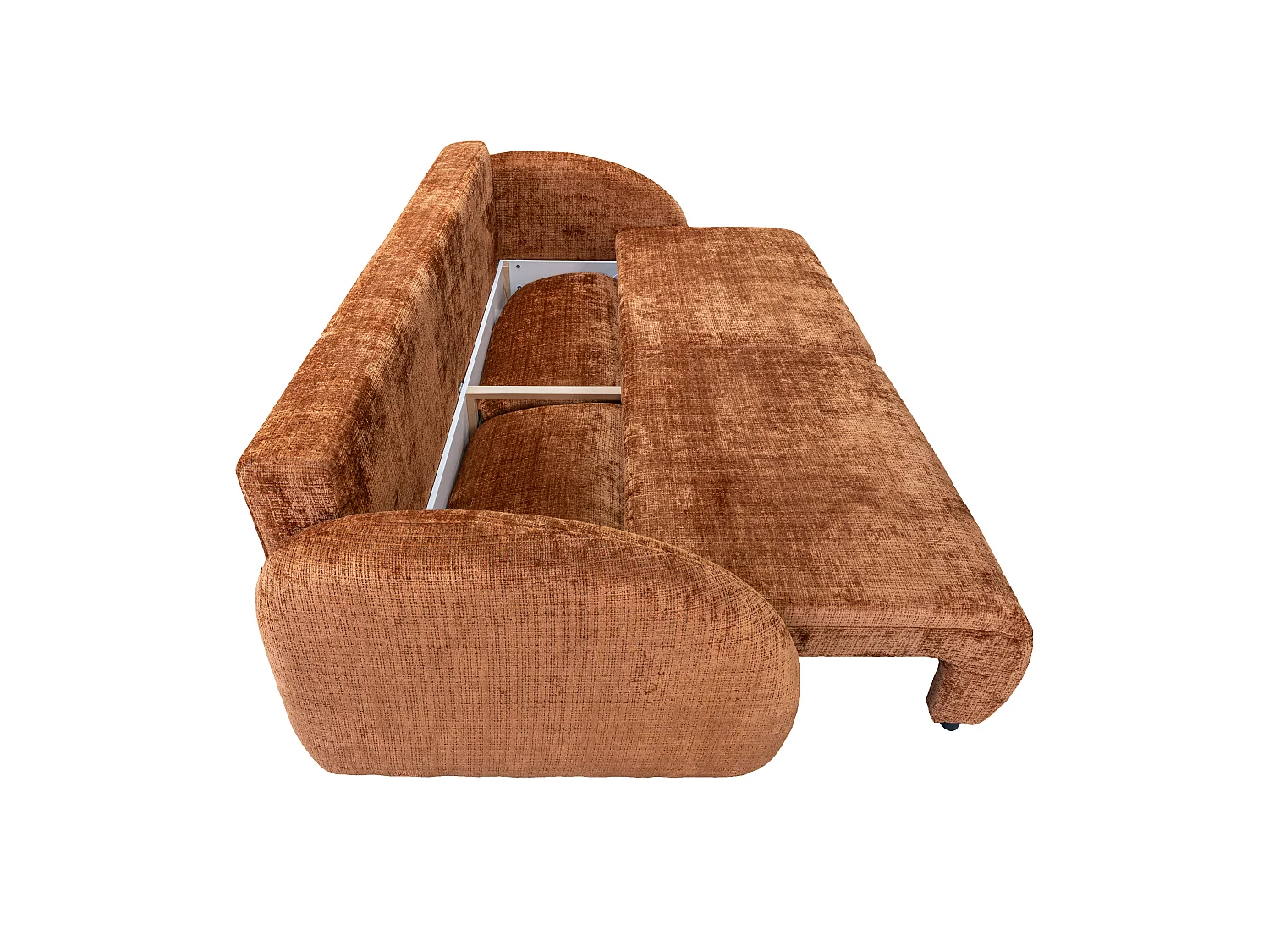 Canapé 3 places convertible en tissu chenille terracotta AVOLINE