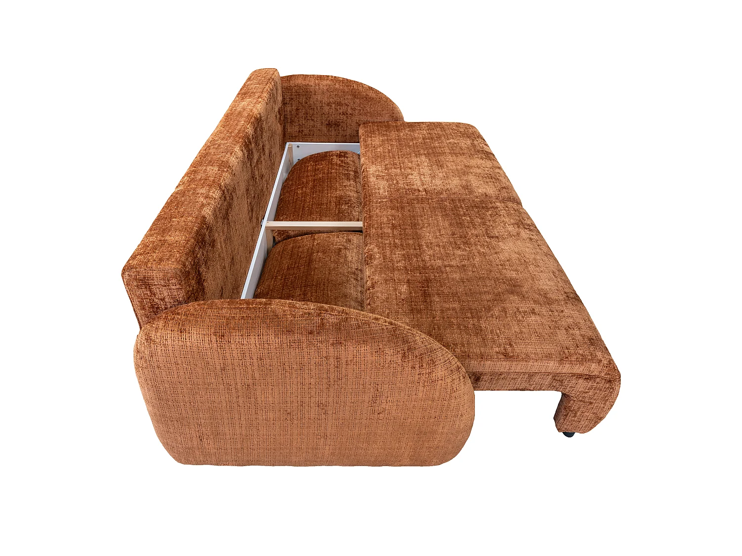 Canapé 3 places convertible en tissu chenille terracotta AVOLINE