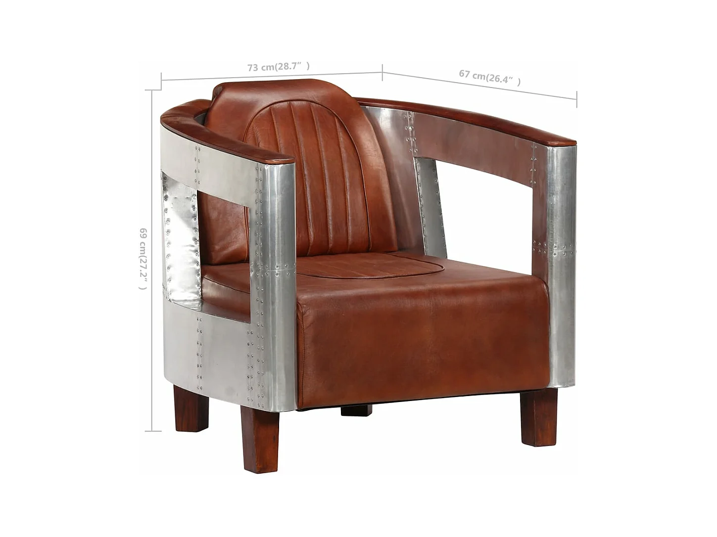 Poltrona aviador em couro genuíno castanho