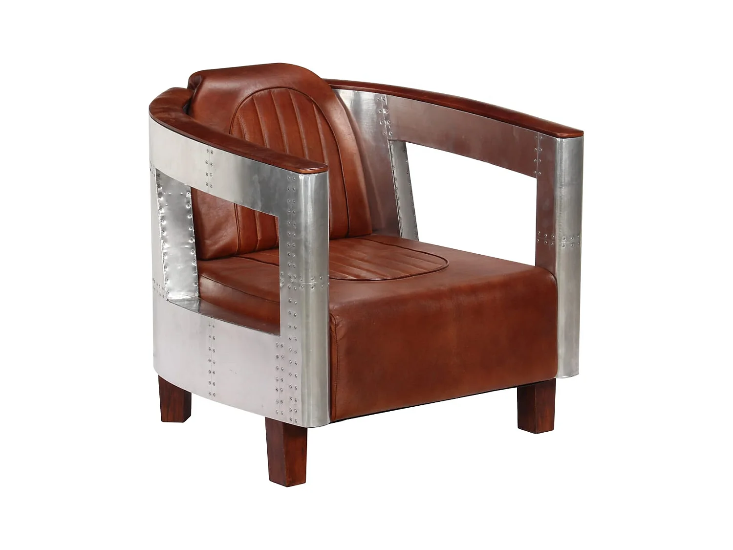 Fauteuil en style d'aviation marron cuir véritable