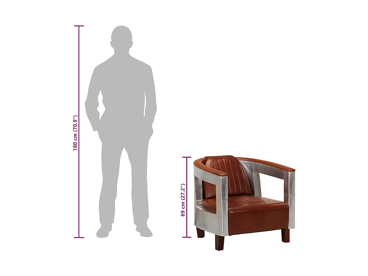 Fauteuil luchtvaartstijl echt leer bruin