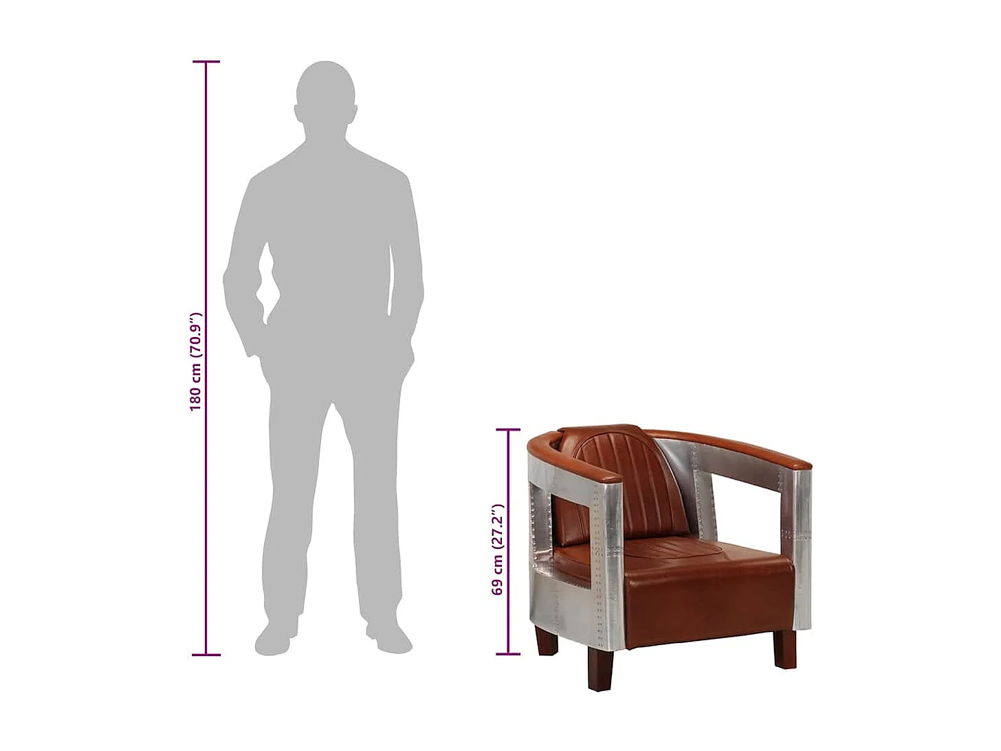 Poltrona aviador em couro genuíno castanho