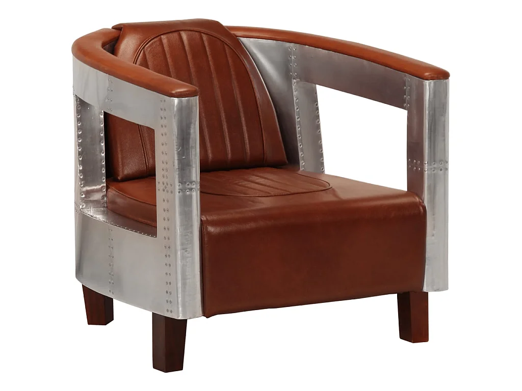 Fauteuil en style d'aviation marron cuir véritable