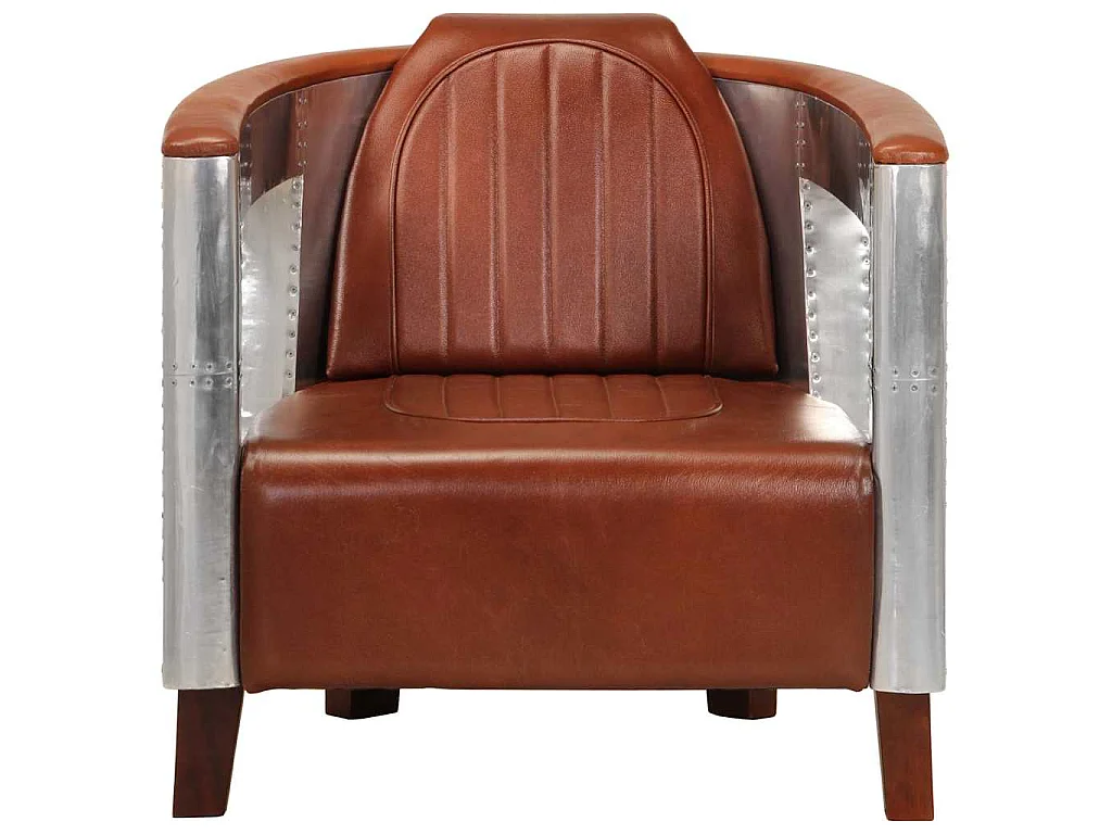 Fauteuil en style d'aviation marron cuir véritable