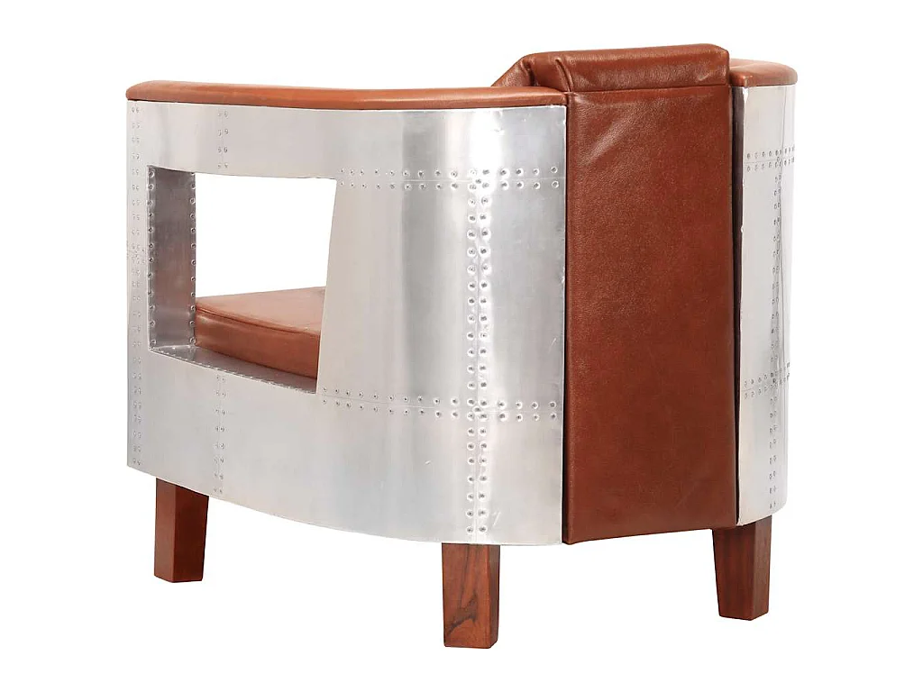 Fauteuil en style d'aviation marron cuir véritable