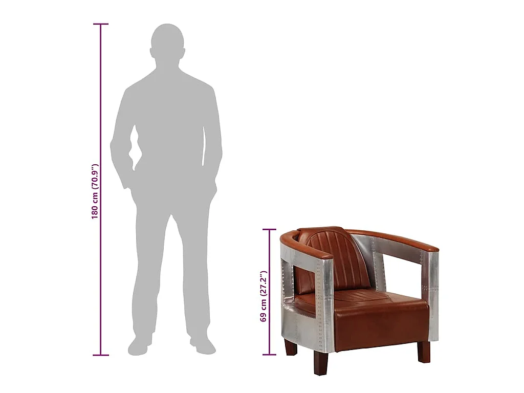 Fauteuil en style d'aviation marron cuir véritable