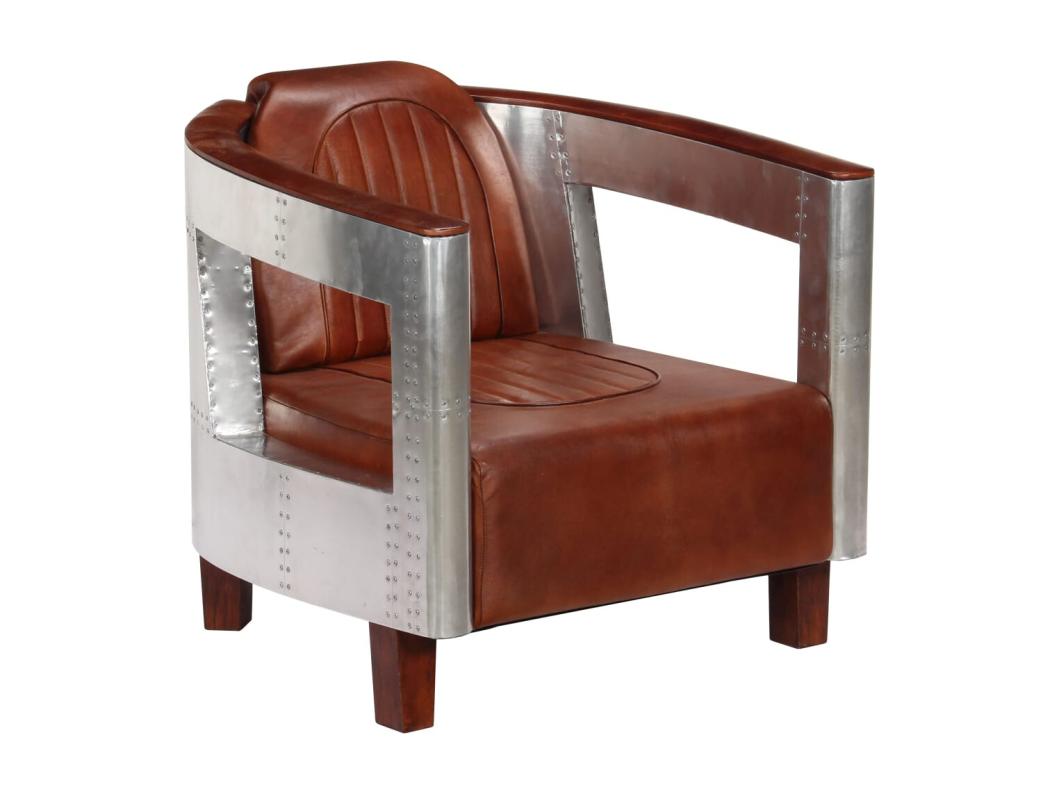 Fauteuil luchtvaartstijl echt leer bruin
