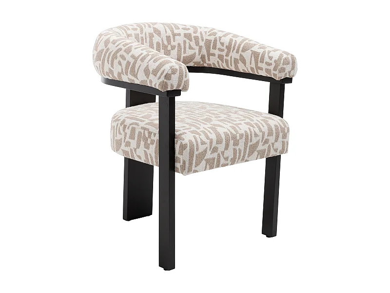 Silla con reposabrazos en tela texturizada bicolor y madera de hevea negra - Crema y topo - LIVELIA de Pascal Morabito