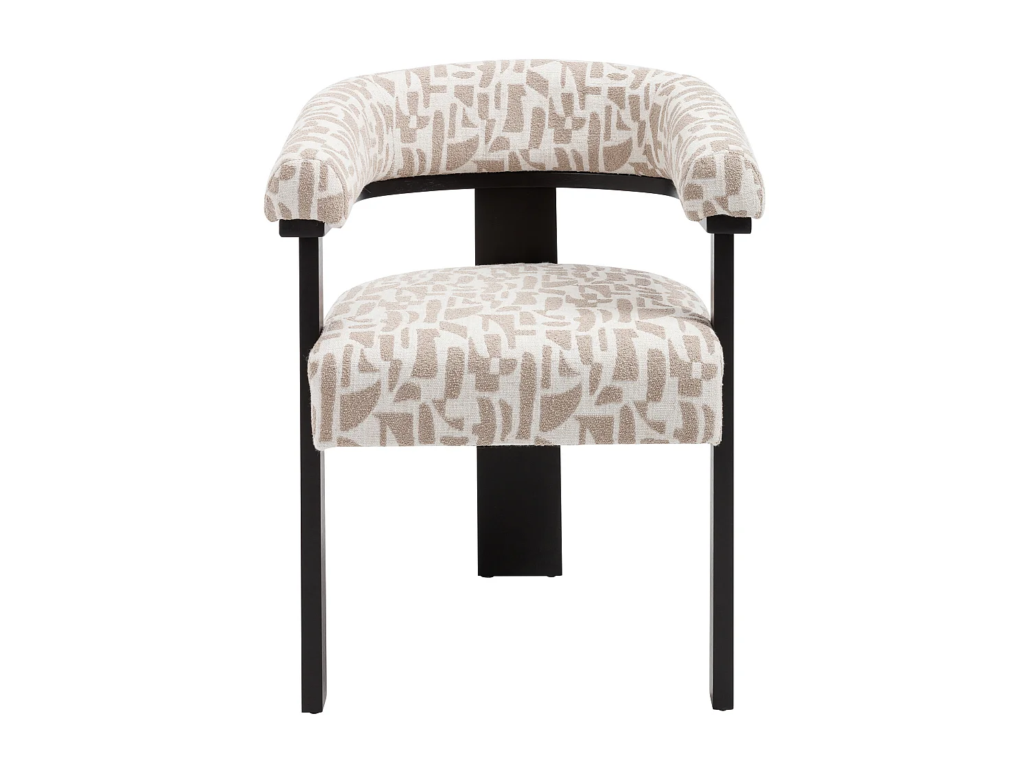 Chaise avec accoudoirs en tissu texturé bicolore et bois d'hévéa noir - Crème et taupe - LIVELIA de Pascal Morabito