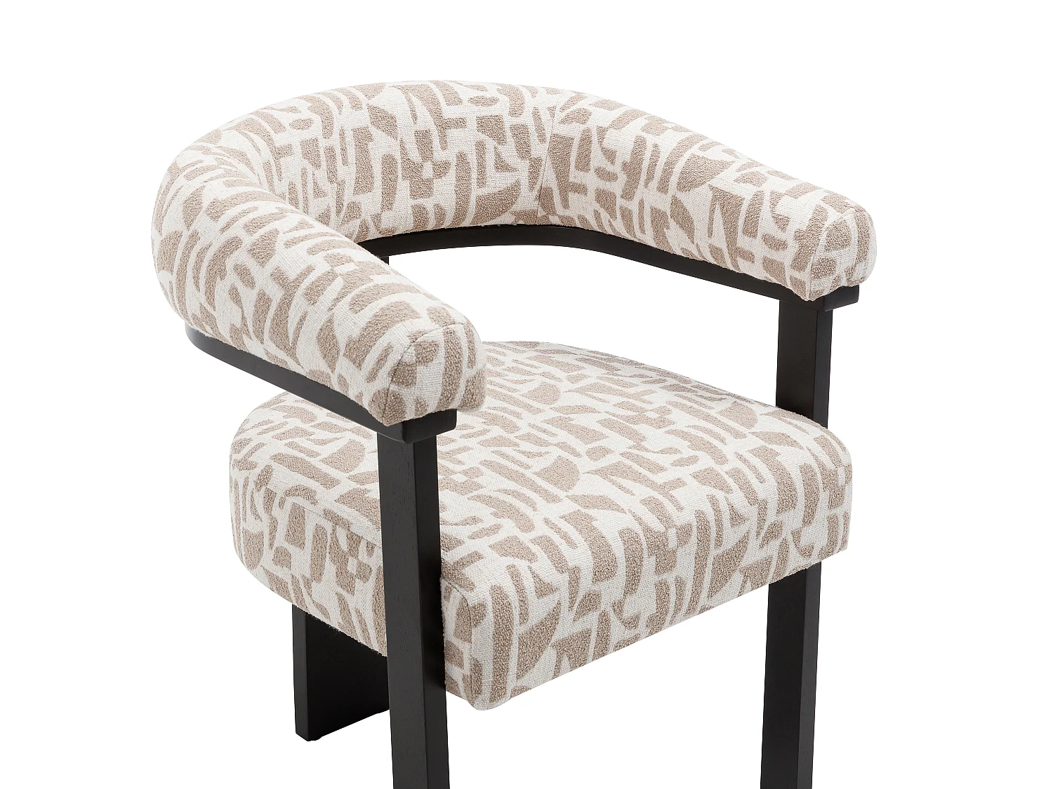 Chaise avec accoudoirs en tissu texturé bicolore et bois d'hévéa noir - Crème et taupe - LIVELIA de Pascal Morabito