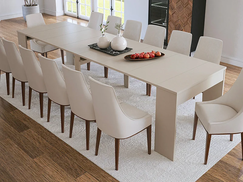 Console table extensible 12 couverts - 6 rallonges - Beige - ONEGA